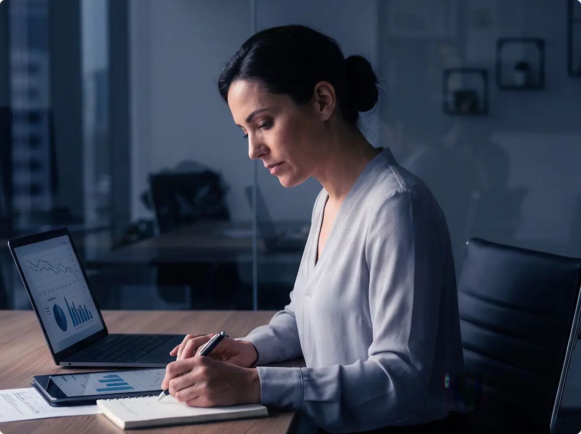 Profissional trabalhando a noite